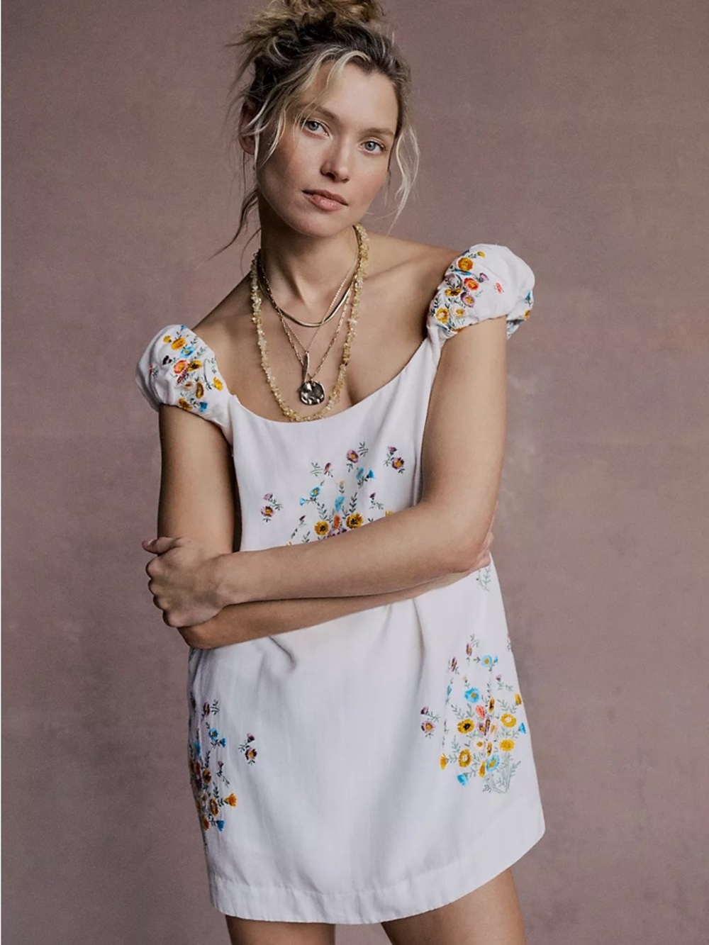 Free People Embroidered Wildflower Mini Dress